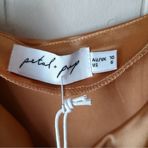 Petal & Pup Satin Cowl Neck Midi Slip Dress Rose Gold Champagne Size 6 - Picture 6 of 9